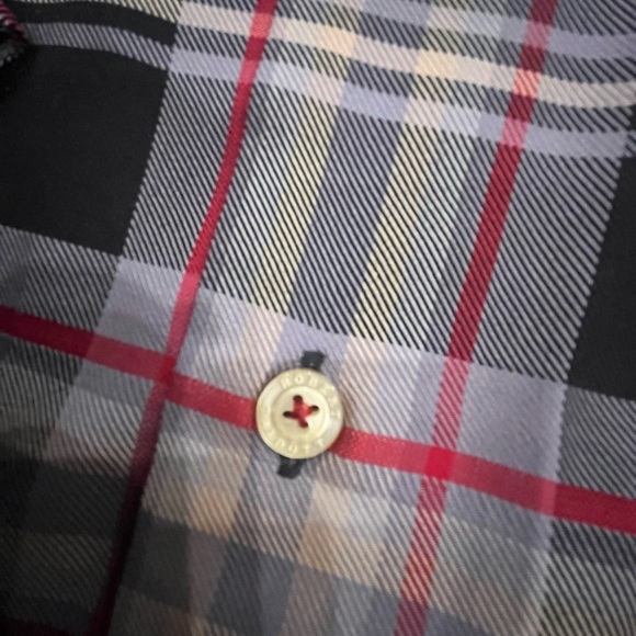 [M]Robert Talbott Classic Men's Plaid Button Down Shirt Black/Red/Gray Cotton - Picture 4 of 11